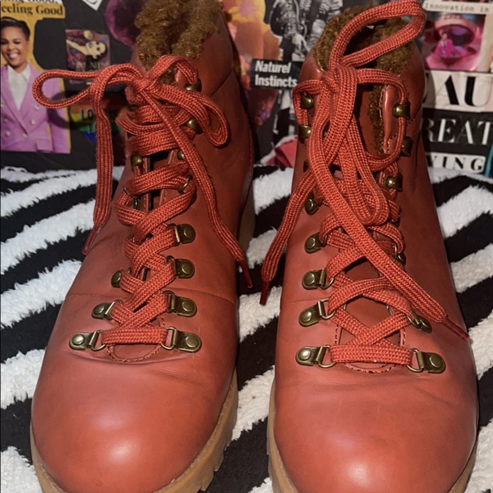 Rust Red Leather Lug Boot